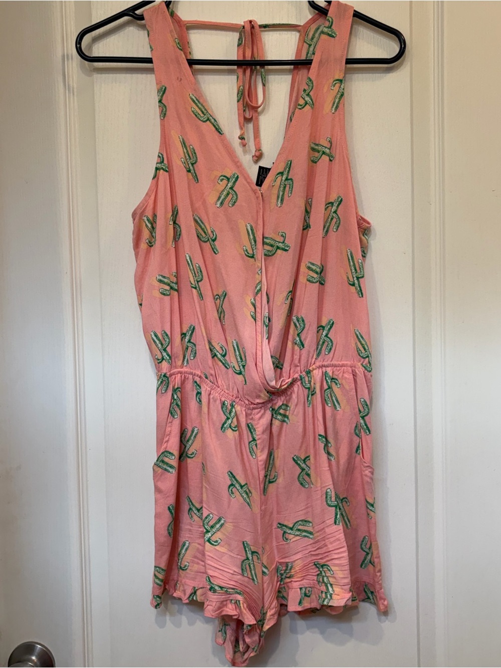 Wet Seal Pink Cactus-Print Sleeveless Romper